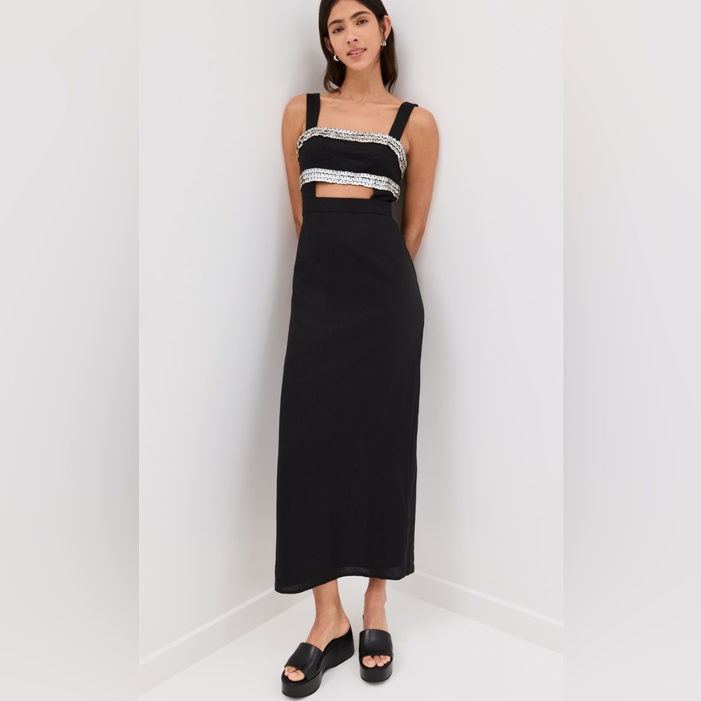 STAUD Micky Linen Dress Black  Size 4